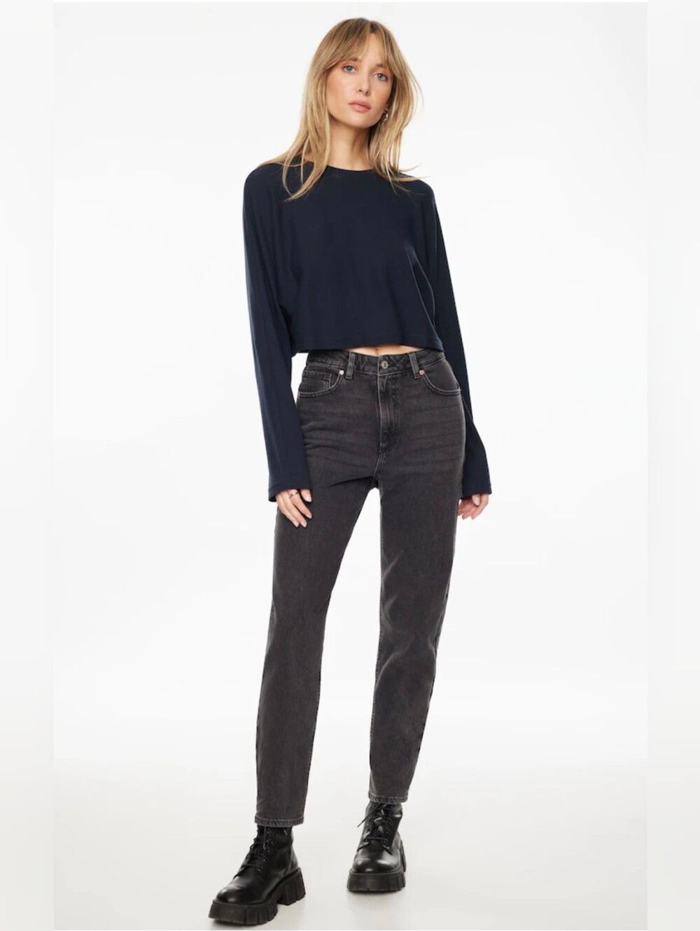 Dynamite Claudia Mom Jeans - High-Rise Straight Leg Jeans in Washed Black